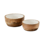 Palermo White Small Bowl Set of 2 in Mango Wood & Enamel