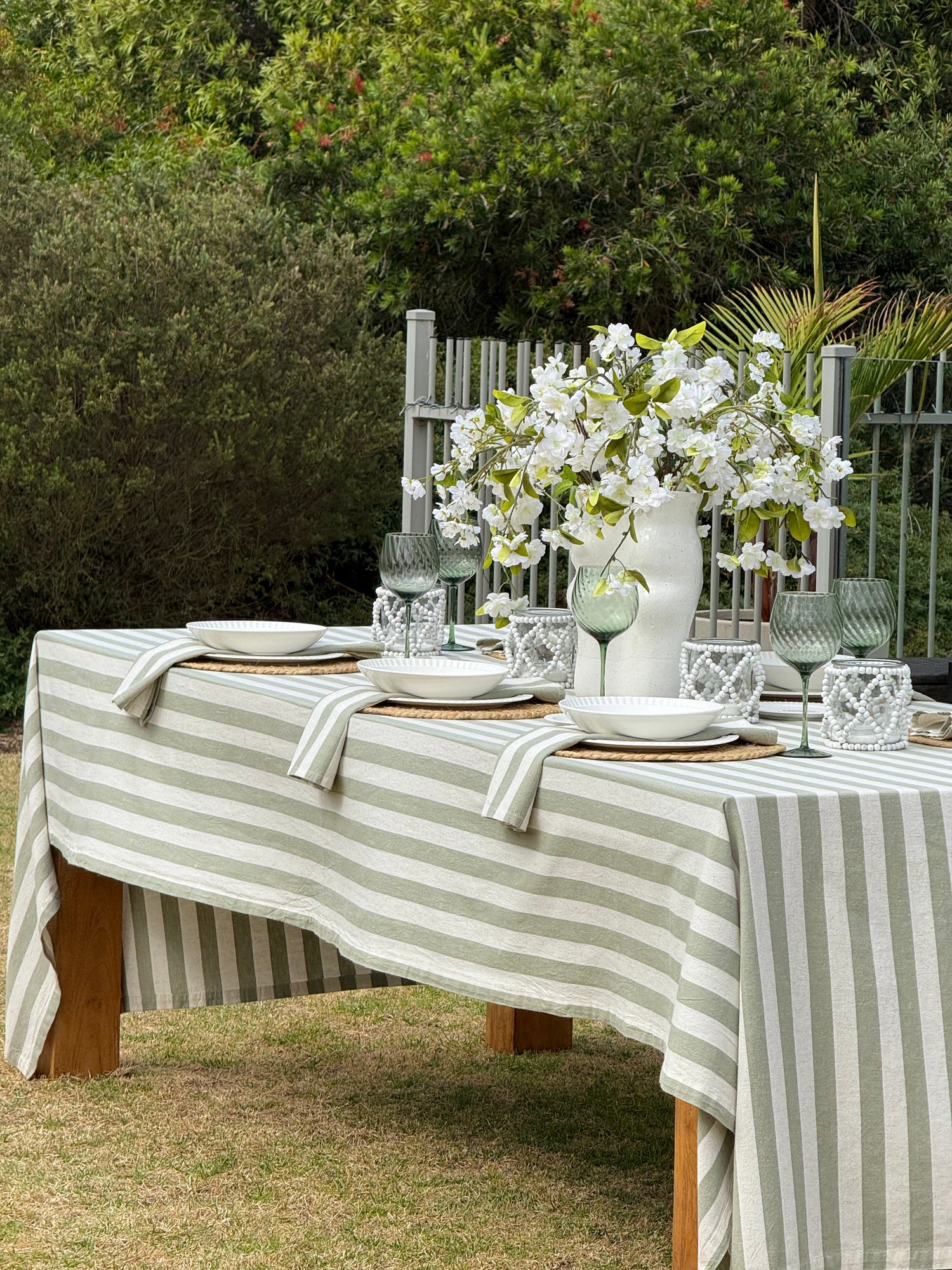 Olive Stone Stripe Tablecloth